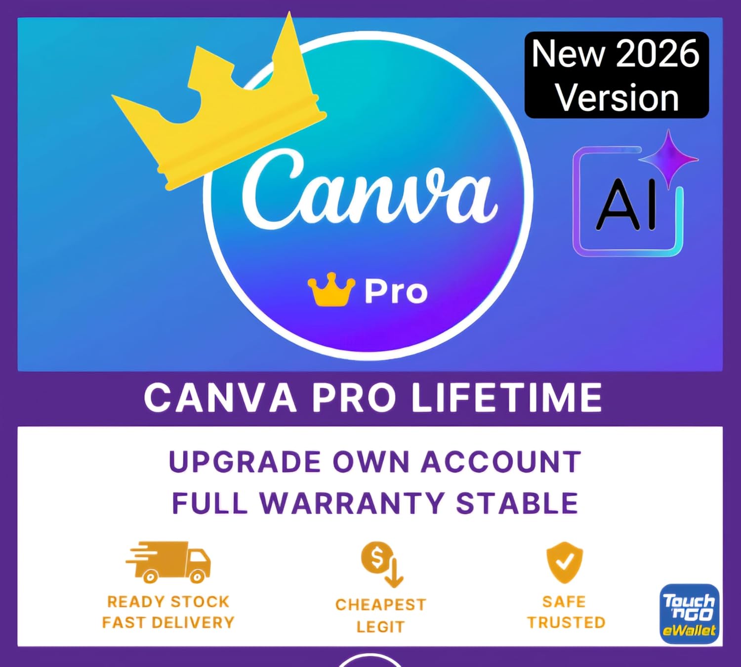 Canva Pro (New 2026 Edition) Lifetime Subscription with Ai (1 User) | Activates on Your Account | Genuine License with All AI Tools Included | Magic Studio + Visual Suite 2.0, Canva Code, Canva Sheets ,Magic Charts, AI Image Generation | Multi-Device Support with Cloud Storage (All Devices Supported Win, Mac, iPad, Android, iOS M1 M2 M3 M4)